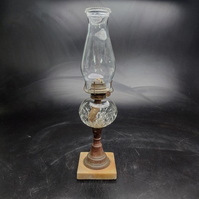 Antique Victorian Marble Oil Lamp EAGLE Burner Copper/Brass Glass 1800s  