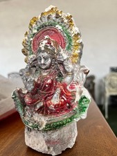 Antique 1800s Rare Terracotta Hindu Goddess Sculpture | Hand Painted Temple Idol