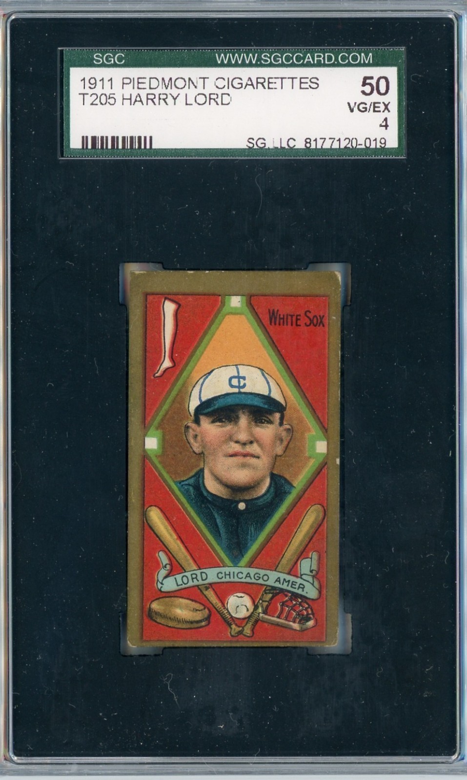 T205 - 1911 - HARRY LORD - CHICAGO WHITE SOX - PIEDMONT BACK - SGC 4