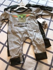 Two Star Wars 0-3 months Baby Yoda Gray and Green One Piece Jumpsuits NWT