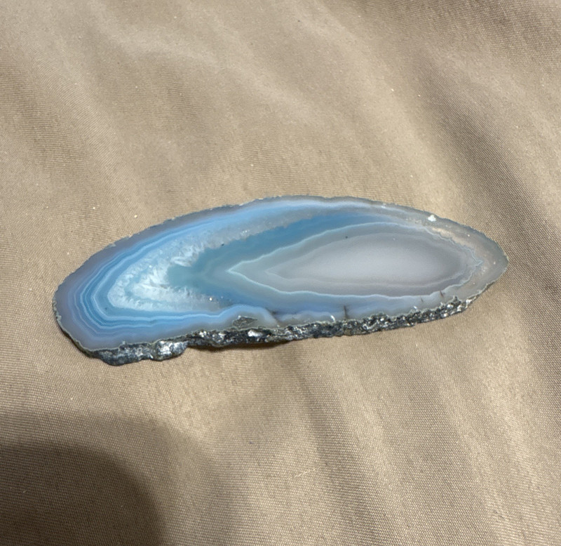 Blue Banded Agate Geode Slice Polished Crystal Mineral Specimen Display Piece