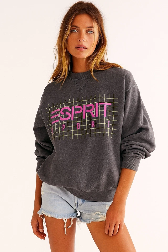 Sudadera Deportiva Esprit De Colección Russell Athletic Años 80 EE. UU. Gris Neón Rejilla Logo M Foto 2 de 4