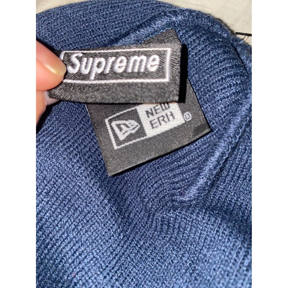 Gorro Supreme x New Era logotipo caixa malha azul outono inverno Hypebeast streetwear novo com etiquetas - Imagem 3 de 3