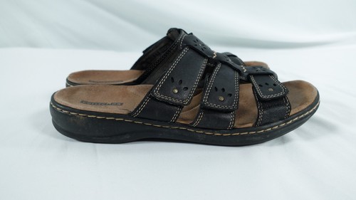 Clarks Leisa Sandals Womens 9M Black Slide Tripple Adjust Strap - Picture 4 of 10