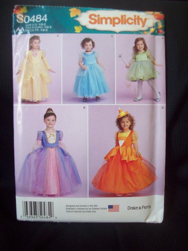 Simplicity Pattern S0484 Fairy Princess Dress or Costume Sizes 1/2, 1, 2 NOS - Picture 2 of 4