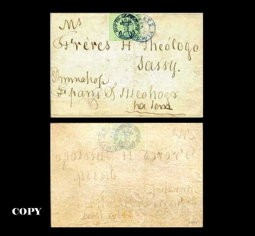 Romania 1858 Cover Bull’s Head 54 Parale Green on blue- ,REPRODUCTION
