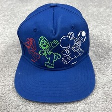 Super Mario Brothers Hat Youth OSFM Blue Mario Luigi Yoshi Adjustable SnapBack
