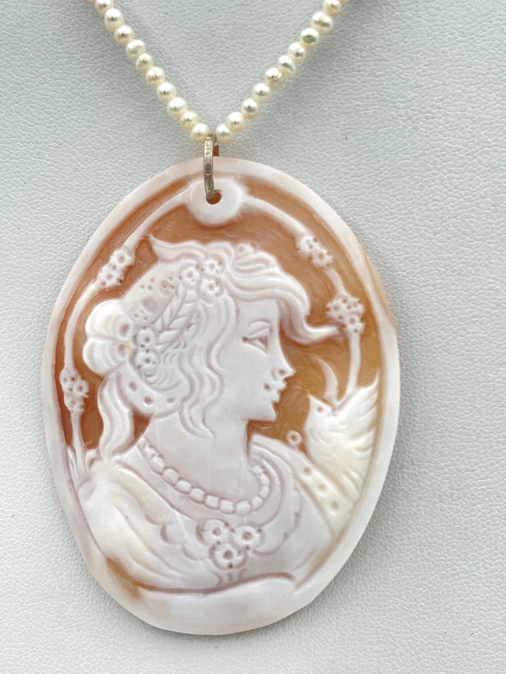 RARO Nuevo Collar Gargantilla Camafeo M+M Scognamiglio Italia Semilla Esterlina Perla 70mm Foto 2 de 4