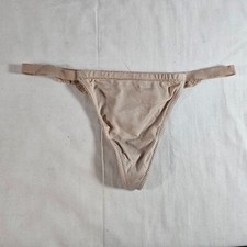 Victoria's Secret Satin V-String Thong Lace Back Small Nude Beige