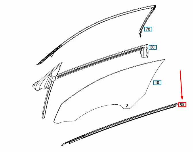 MB C C205 Front Right Door Window Outside Sealing Rail A2057251465 