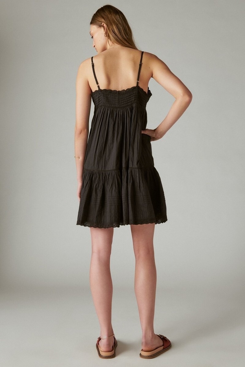 LUCKY BRAND Women's Embroidered Drop-Waist Mini Dress Caviar $129 Size M