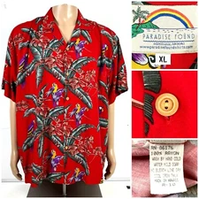 Vintage Paradise Found Hawaiian Shirt Mens Size XL  Red Magnum PI Made In Hawaii