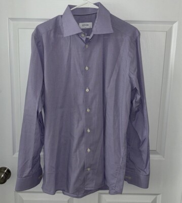 ETON Slim Fit Dress Shirt Mens 16 1/2 42  Purple Check Button Up 16.5
