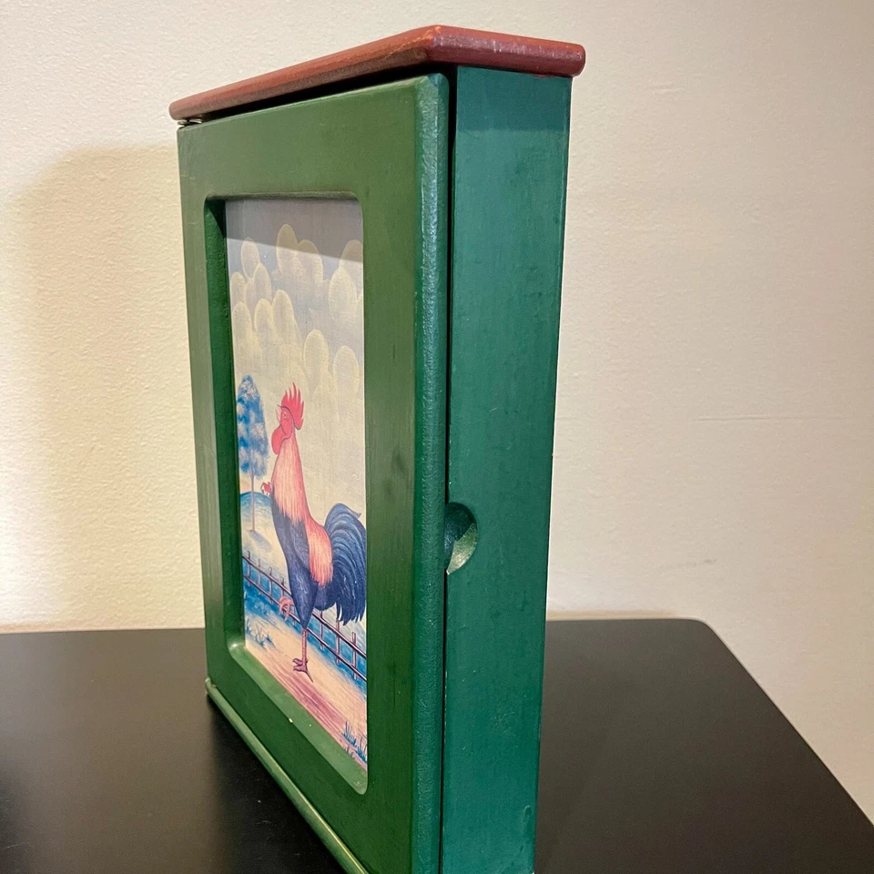 Porta llaves de madera de gallo pintado rústico para montaje en pared/joyero arte popular Foto 3 de 4