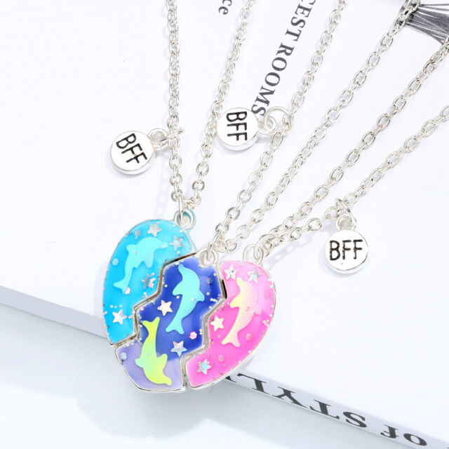 Best Friend Forever BFF 3Piece Love Break Heart Friendship Necklace SetUK-NEW Best Friend Forever BFF 3Piece Love Break Heart Friendship Necklace SetUK-NEW