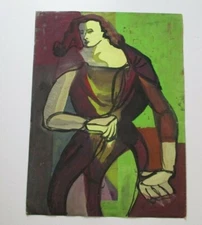 MYSTERY ARTIST ANTIQUE VINTAGE CUBIST CUBISM ABSTRACT 1950'S MODERNISM PAINTING