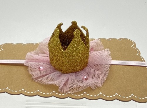Mud Pie Baby Girl Gold Princess Crown Hair Headband Pink 1st Birthday Tiara - Picture 4 of 12