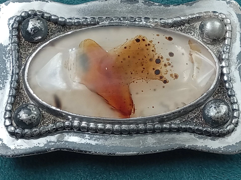 Diapositiva Bolo de plata de ley con ajuste de piedras preciosas de ágata cabujón: 2" x 1,4" y 28 g. Foto 2 de 4