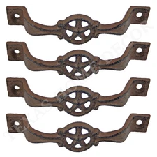 4 Star Handles Cast Iron Antique Style Rustic Barn Gate Drawer Pull Shed Door 