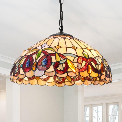 Tiffany Pendant Light Fixtures 2-Lights Hanging Lamp Stained Glass Chandelier - Picture 4 of 10