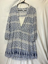 Old Navy Small Lined LongSleeve Vneck Blue Paisley Dress EUC Boho Fairy
