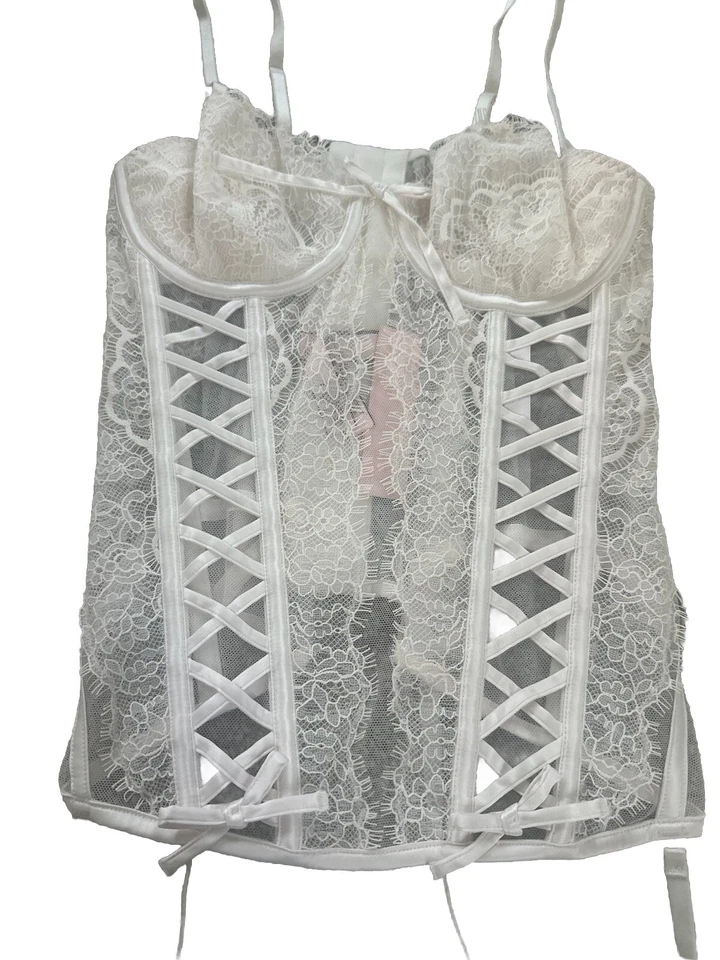 Victoria’s Secret Fleur Wicked Corset With Garter Small Ivory NWT - image 2 of 4