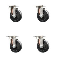 4 Inch 316SS Soft Rubber Wheel Swivel Top Plate Caster Set Service Caster