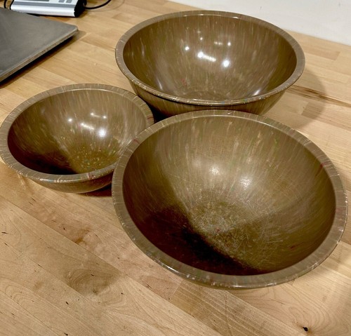 3 Vintage BROOKPARK Confetti Splatter Melamine Melmac Mixing Bowls 8” , 10” & 12