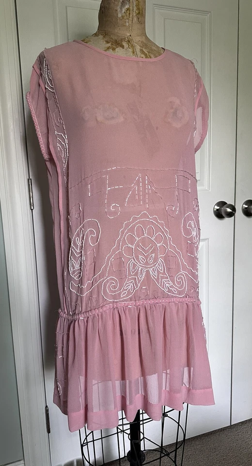 Vestido túnica boho Free People rosa transparente con cuentas melocotón talla Xs césped de la era del jazz Foto 2 de 4