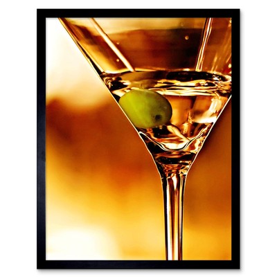 Martini Nahaufnahme Olive Drink Orange Kupfer 12 x 16 Zoll gerahmter Kunstdruck