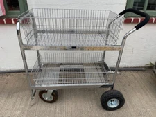 Charnstrom Medium Double Decker Frame Mail Room Cart with Casters and Wheels