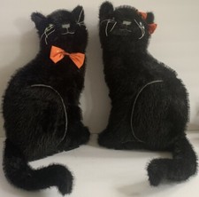2 Cynthia Rowley CURIOUS Black Cat Mom Dad Stuffed Halloween Pillow Faux Fur 22