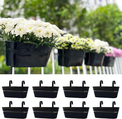 Lalagreen Deck Railing Planter Box (17 Inch, 8 Pack) Large Black Metal Window Fl