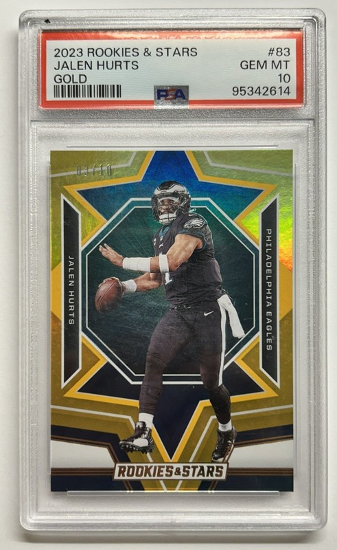 (MA6) Jalen Hurts ~ 2023 Panini Rookies & Stars Gold /10 #83 ~ PSA 10 - POP 1