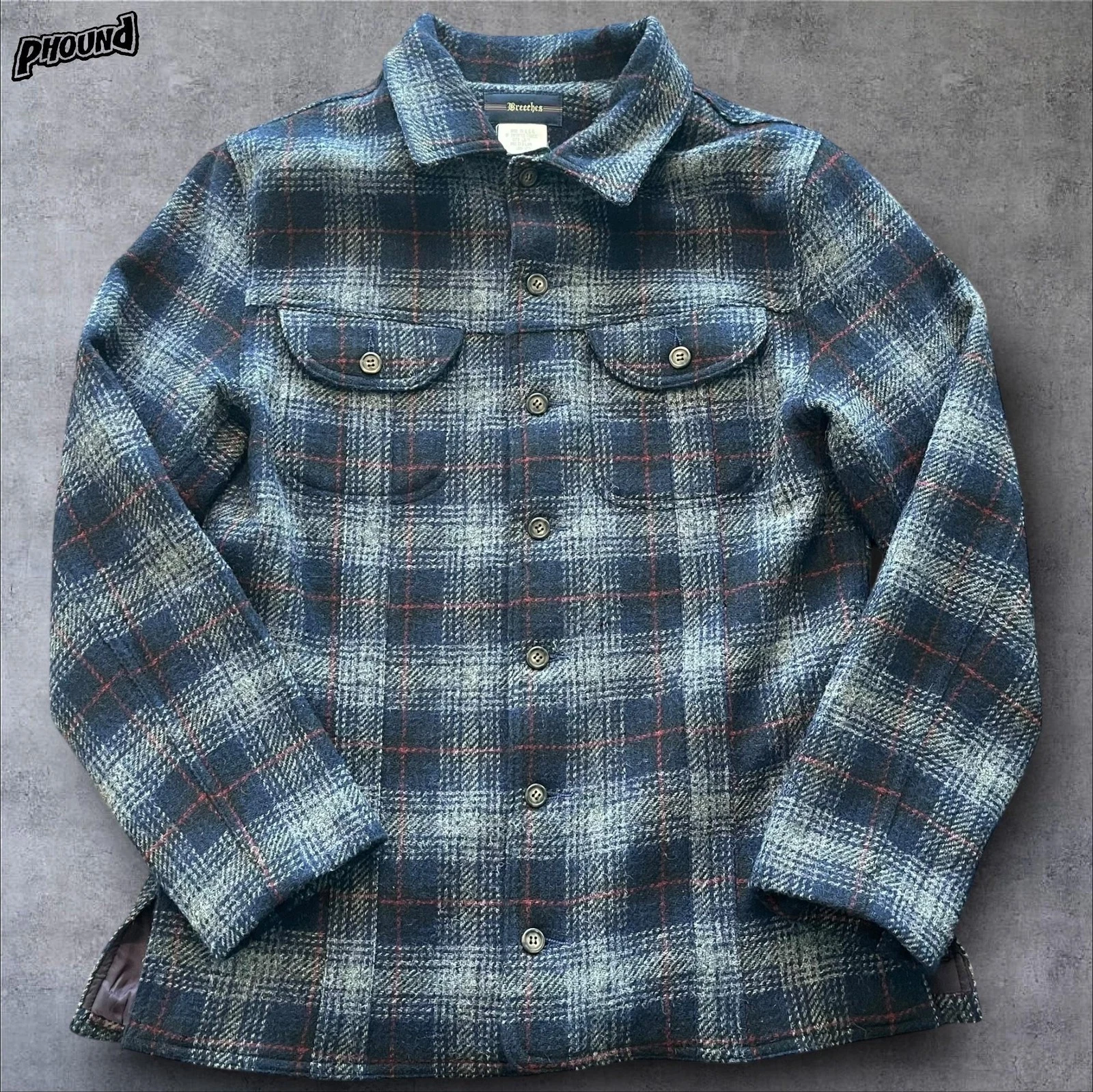 Breeches Jacket Mens Medium Blue Gray Wool Plaid Lined Shirt Jacket Warm