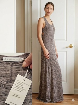 Alternative Apparel Maxi Dress XS NWT Hazelnut Overdye Racerback Eco Jersey Long