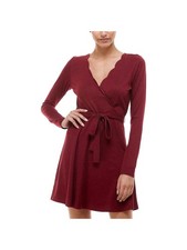 TRIXXI Womens Maroon Tie Long Sleeve Mini Faux Wrap Dress M