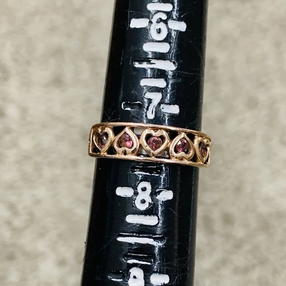 10k Rose Gold Hearts Link Pink CZ Eternity Love Engagement Wedding Ring Size 7.5 - Image 4 of 4