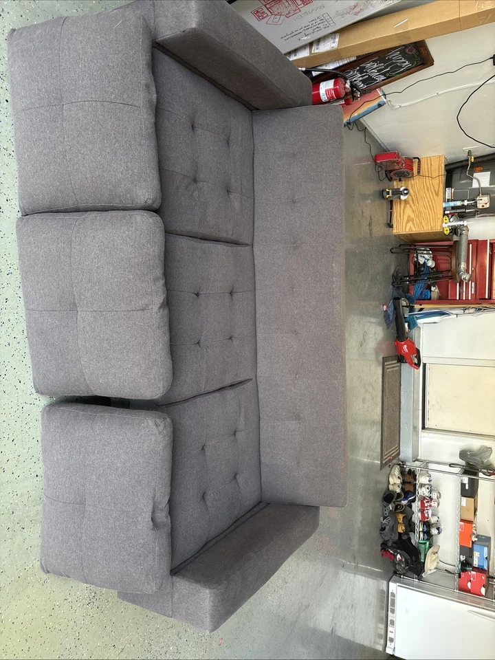 Futon Mattress 6’ Tufted Dark Grey Sofa Couch Bed - Image 3 of 4