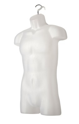 SSWBasics Male Molded Frosted Torso Form - Fits Men's Sizes S-L - Hanging