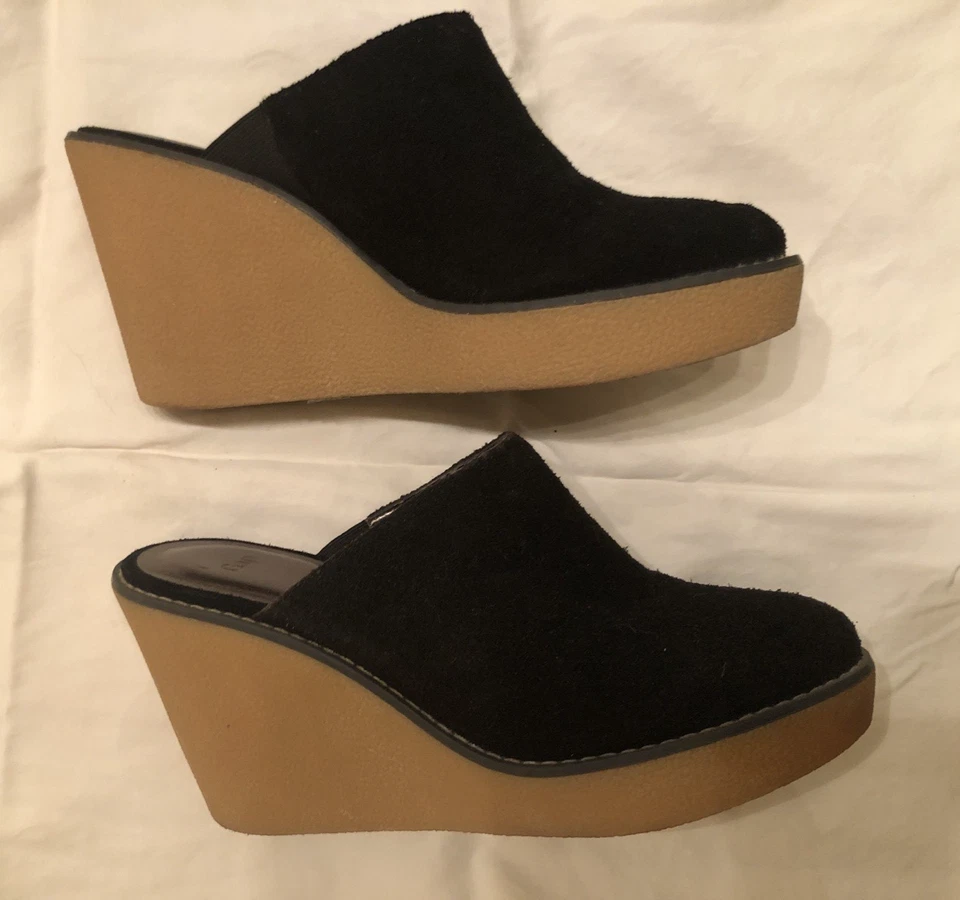 GAP Mujer Talla 7 Mula Negro Gamuza Cuero Informal Sin Cordones Bloque de Goma Tacón de Cuña Foto 4 de 4