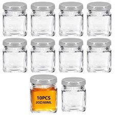 10Pcs 2oz Clear Glass Jars with Lids, Mini Honey  Spice Storage Containers