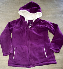 Lands End girls fleece lined Fall Jacket size small 7/8 purple hood thick warm