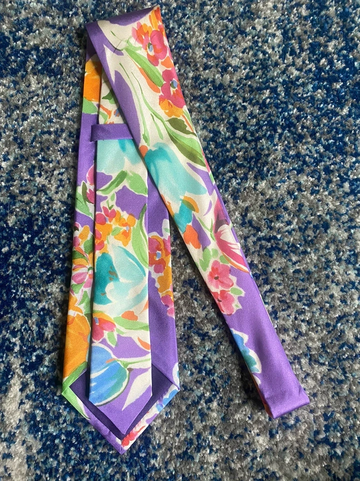 Corbata Floral Ralph Lauren Etiqueta Púrpura Aqua Melocotón Rosa Verde Azul Marfil Foto 3 de 4