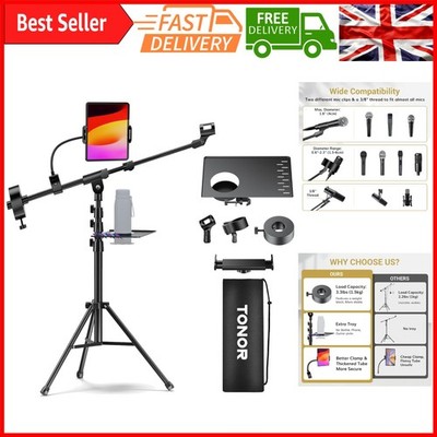 Robuster Mikrofonständer mit Tablet-Halter, Tassenablage & zusätzlichen Gewichten | Werbung...