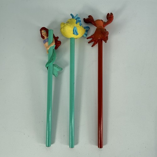 Vintage Disney Parks Little Mermaid Pencils w/ Character Toppers Unsharpened x3