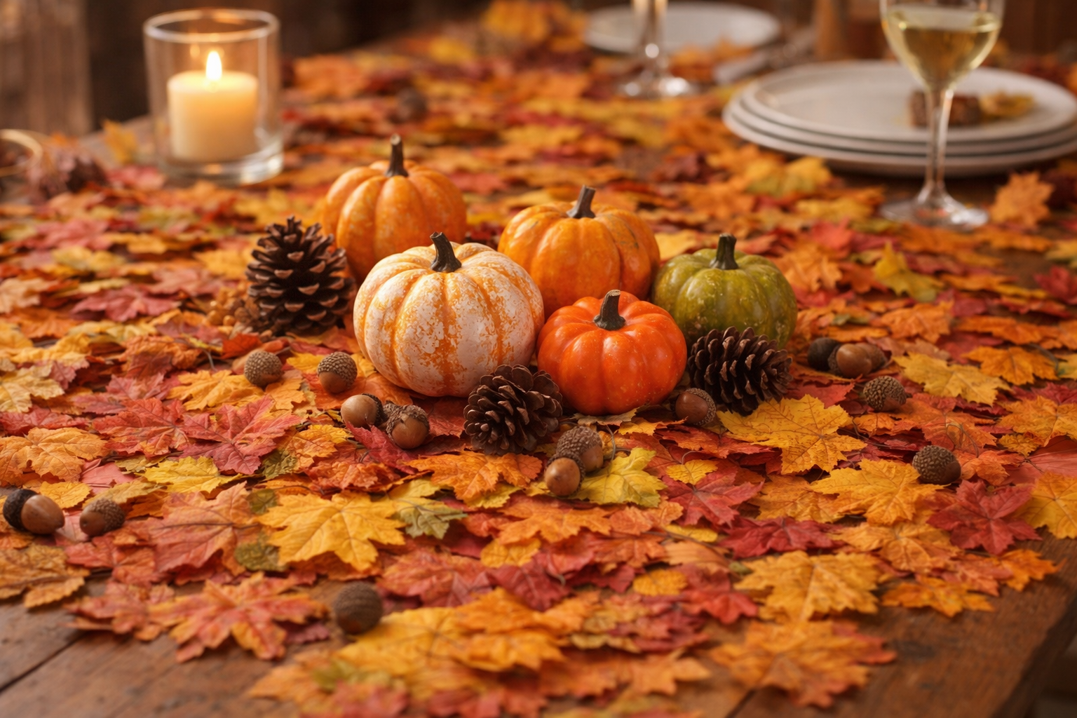 128pc Rustic Pumpkin Decoration Set Artificial Pumpkins Leaves Acorns Pinecones