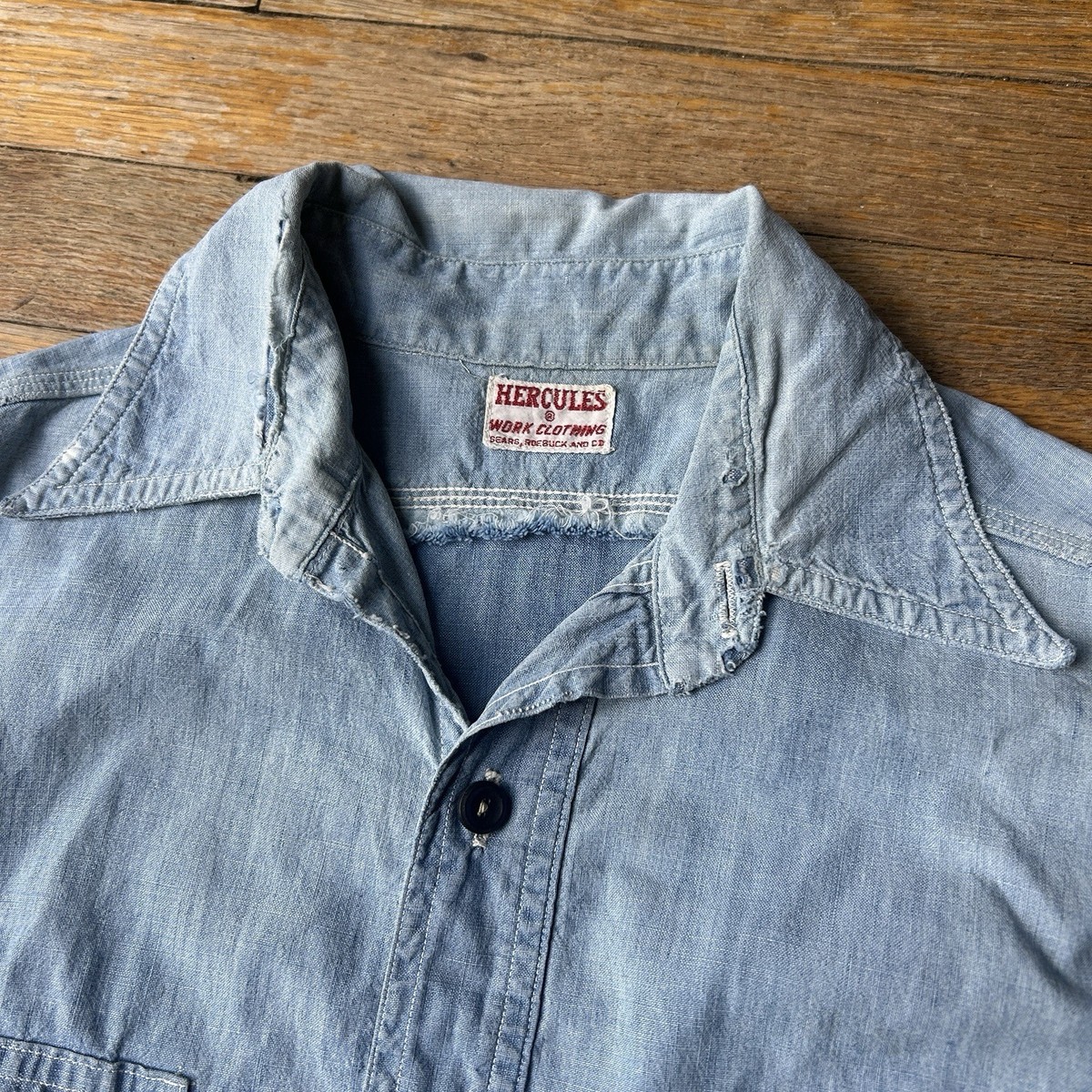 Vintage 1930's 40's Hercules Chambray Shirt Long Sleeve Distressed