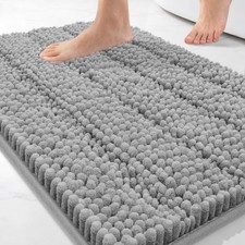 Bcoimo Small Bath Rug Mat,24x17 Chenille Non Slip Gray Bathroom Shower Mat