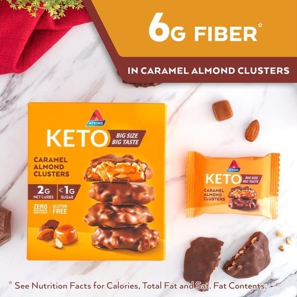 Keto-Friendly Caramel Almond Clusters - 2g Net Carbs, Sweet & Satisfying (20 Ct)